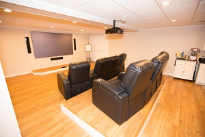 A basement turned into a home theater in Erie